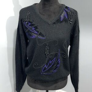 Vintage 1980s Amilano sweater appliqué beads decorated silk nylon angora blend